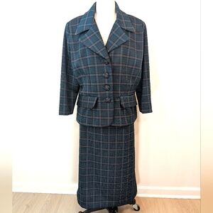 Vintage 70s handmade poly plaid maxi skirt & jacket suit. 2X